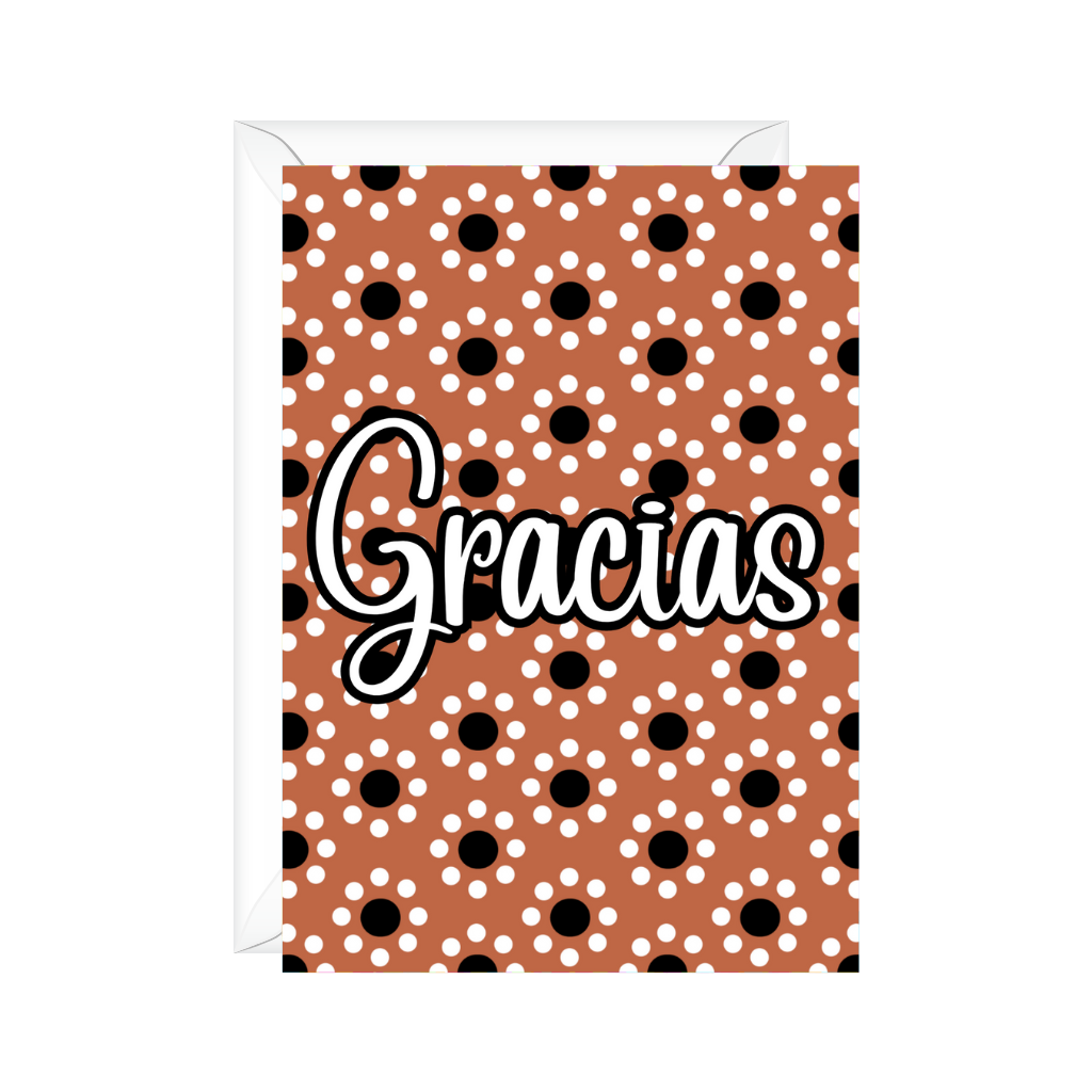 Mexican inspired terracotta pottery clay with white and black flower dot designs Gracias Thank You Greeting Card