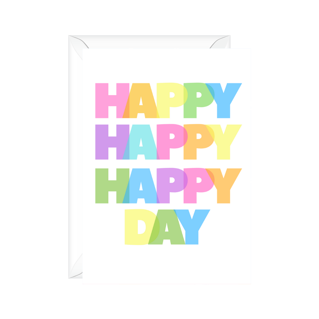 bright colorful greeting card rainbow words says happy happy happy day to celebrate