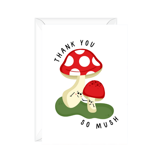 Thank you so mush thank you greeting card with red and white mushroom woodland theme